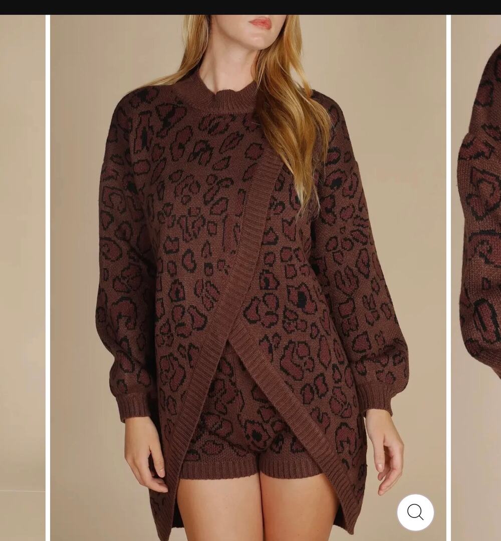 Hers and Mine Animal Print Overlap Sweater and Short Set